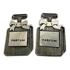 Vintage Perfume Bottle Clip‎ On Earrings Parfum Silver Tone Statement